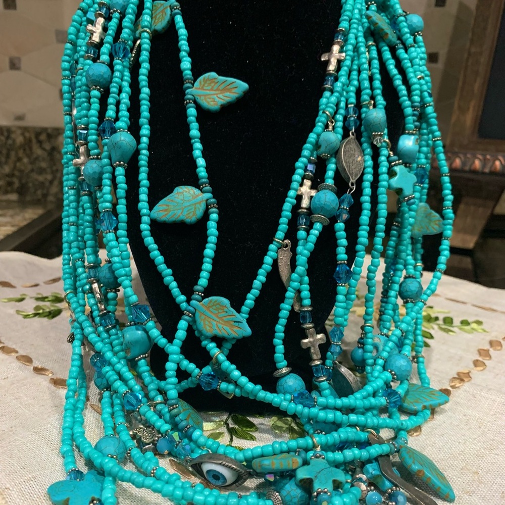 Day of the Dead turquoise necklace.  One of a kind, “ Art From The Heart.”